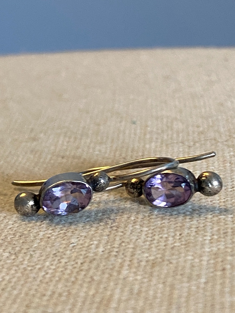 Vintage Sterling Silver Amethyst Dangle Earrings